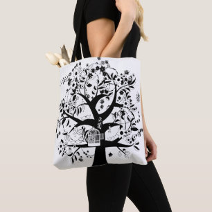 The black and white tree of life tote bag