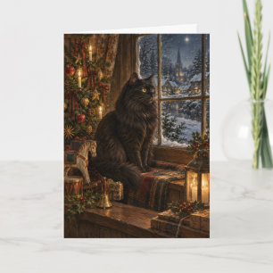 The Black Cat at Christmas Greeting Card