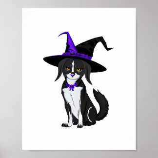 The Black Cat In Halloween Party. Sticker Poster