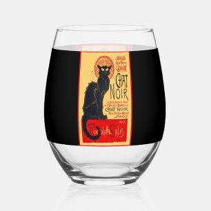 The Black Cat, Le Chat Noir, Art Stemless Wine Glass