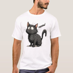 The black cat suddenly saw something, the cat's ey T-Shirt