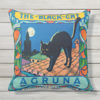 THE BLACK CAT vintage label Throw Cushion
