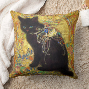 The Black Cat with Mysterious Eyes Cushion