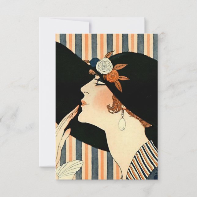“The Black Hat” Art Deco by George Barbier Thank You Card (Front)