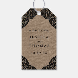 The Black Lace On Rustic Burlap Wedding Collection Gift Tags