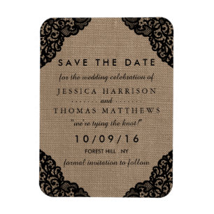 The Black Lace On Rustic Burlap Wedding Collection Magnet