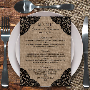 The Black Lace On Rustic Burlap Wedding Collection Menu