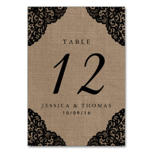 The Black Lace On Rustic Burlap Wedding Collection Table Number