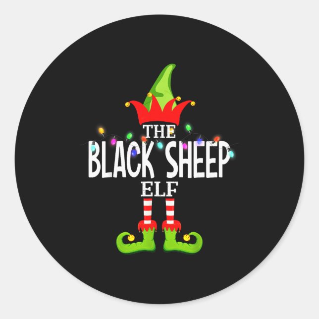 The Black Sheep Elf Christmas Matching Pajamas  Classic Round Sticker (Front)