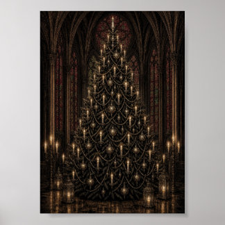 The Black Tree Gothic Cathedral Christmas Tree Art Poster
