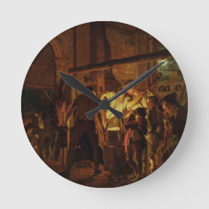 The Blacksmith's Shop (oil on canvas) Round Clock