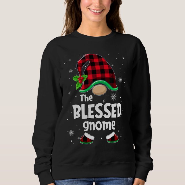The Blessed Gnome Buffalo Plaid Christmas Matching Sweatshirt (Front)