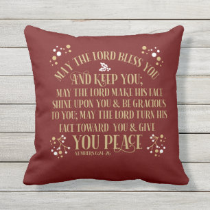 The Blessing Numbers 6:24-26 Gold Red Christmas Cushion