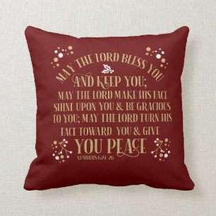 The Blessing Numbers 6:24-26 Gold Red  Christmas Cushion