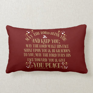 The Blessing Numbers 6:24-26 Gold Red Christmas Lumbar Cushion