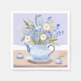 The Blooming Kettle Blue Watercolor Tea Painting Napkin