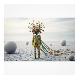 The Blooming Mind: Surreal Floral Desert Odyssey Photo Print