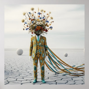The Blooming Mind: Surreal Floral Desert Odyssey Poster