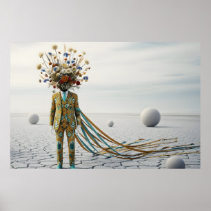 The Blooming Mind: Surreal Floral Desert Odyssey Poster