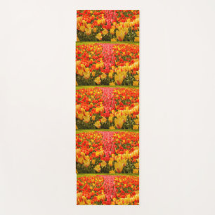 the blossoming of tulips in a park on yoga mat