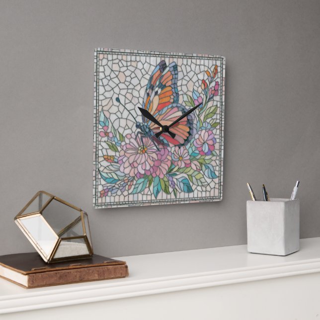 The Blossoms’ Whispers - Mosaic Art Square Wall Clock (Office)