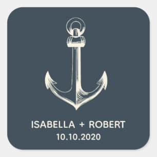 The Blue Anchor   Wedding Monogram Square Sticker
