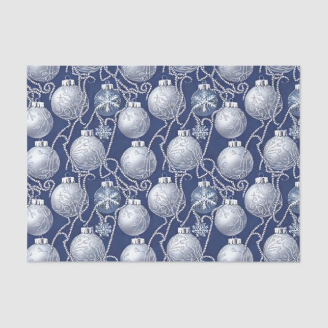 The Blue and Silver Christmas Bulb Series Design 4 Tissue Paper (Front)