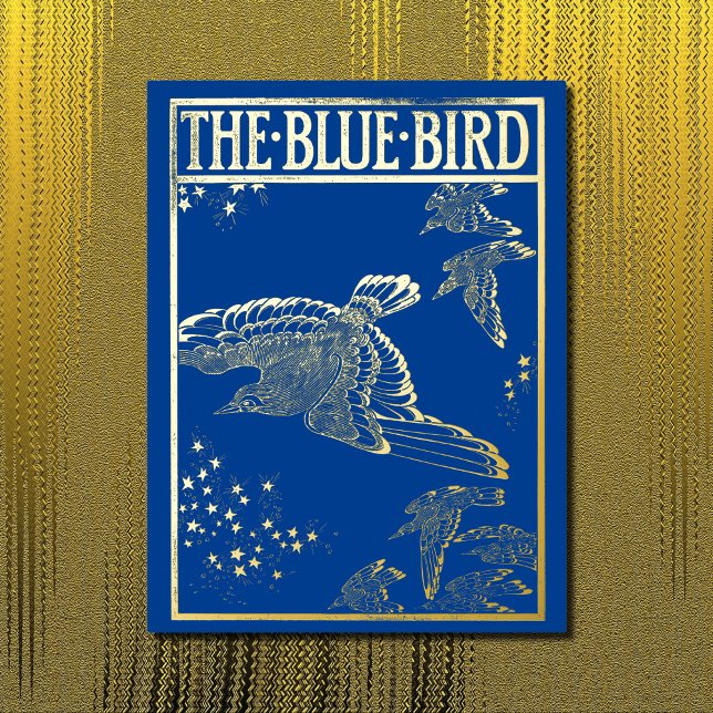 The blue bird -vintage gold  foil invitation postcard (Creator Uploaded)