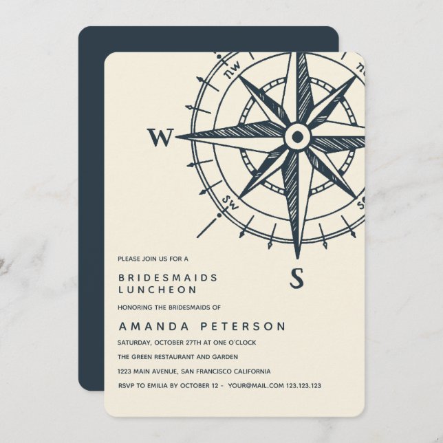 The Blue Compass | Bridesmaids Luncheon Wedding Invitation (Front/Back)