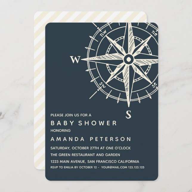 The Blue Compass | Nautical Baby Shower Invitation (Front/Back)