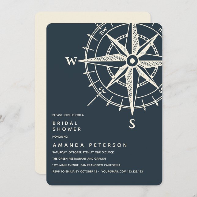 The Blue Compass | Wedding Bridal Shower Invitation (Front/Back)