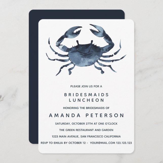 The Blue Crab Bridesmaids Luncheon Wedding Invitation (Front/Back)