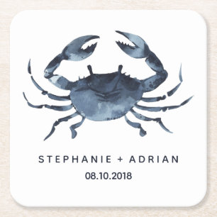 The Blue Crab   Customised Wedding Square Paper Coaster
