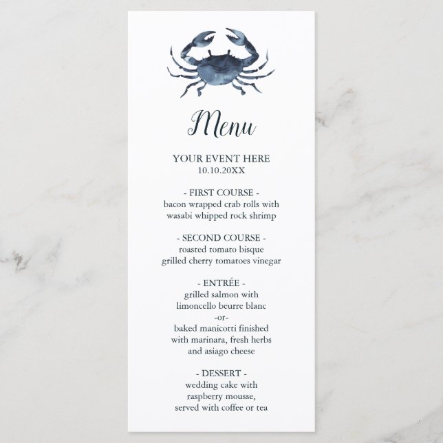 The Blue Crab  | Nautical Wedding Menu (Front)