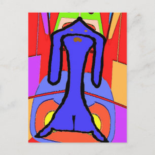 The Blue Dachshund Cubism Abstract Print Postcard