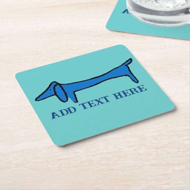 The Blue Dachshund Dog , add text, Coaster (Angled)