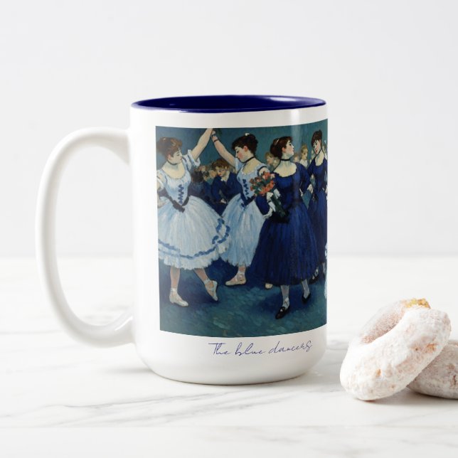 The blue dancers mug. Two-Tone coffee mug (With Donut)