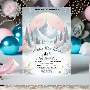 the blue girl snow Winter Onederland 13th birthday Invitation