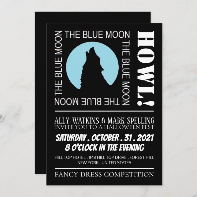 The Blue Moon, Halloween Party Invitation (Front/Back)
