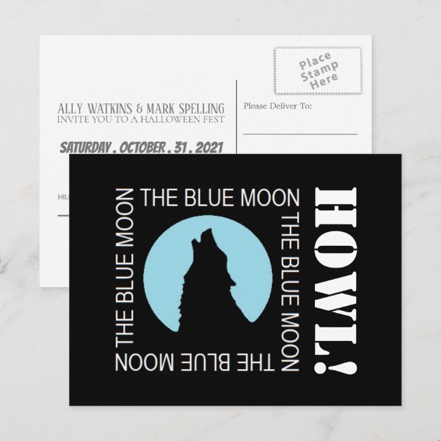 The Blue Moon, Halloween Party Invitation Postcard (Front/Back)