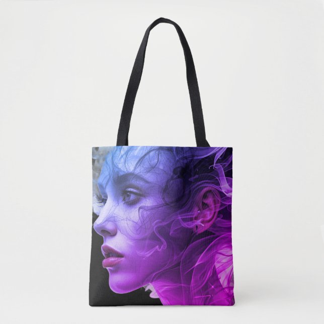 The Blue + Purple Girl in Smoke on a Tote Bag (Front)