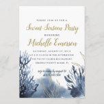 The blue Reef | Nautical SWEET SIXTEEN PARTY Invitation<br><div class="desc">Elegant nautical birthday invitation for beachside celebrations features a sapphire and blue watercolor illustration of sea corals. Personalise with your party details in faux gold and classic navy blue. The back of the card displays coordinating blue colour palette These are perfect for beach theme, seaside, coastal, nautical, ocean and destination...</div>