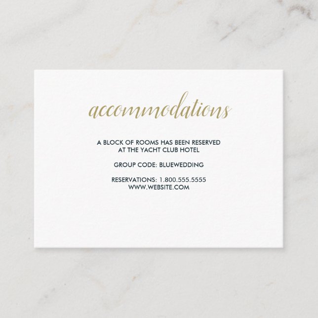 The blue Reef | Wedding Hotel Accommodation Enclosure Card (Front)