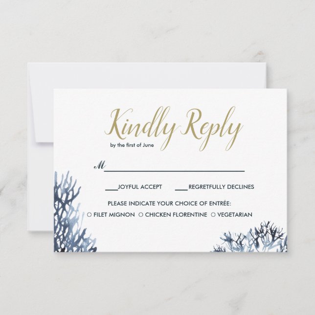 The blue Reef | Wedding RSVP with meal choise (Front)