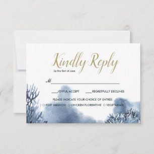 The blue Reef   Wedding RSVP with meal choise Card