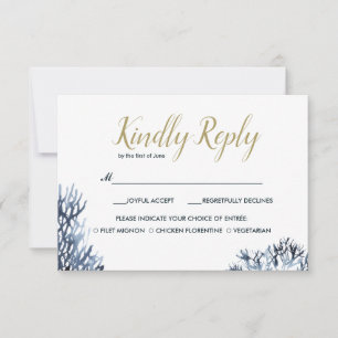 The blue Reef   Wedding RSVP with meal choise Card