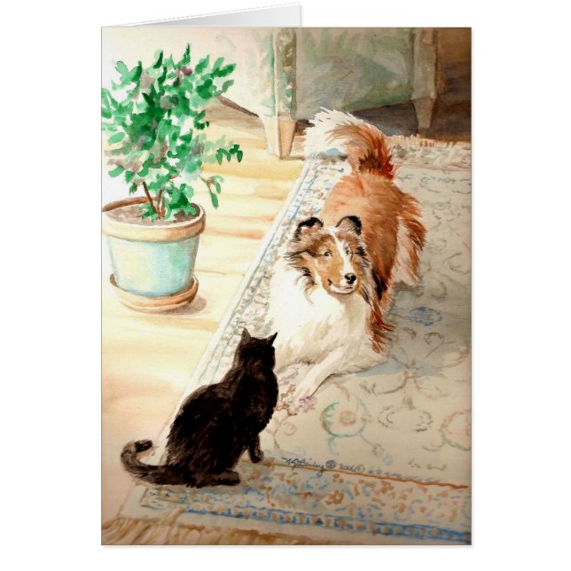 "The Blue Rug" - Sheltie & Cat (Front)