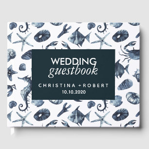 The Blue Seahorse   Nautical Maritime Wedding Guest Book