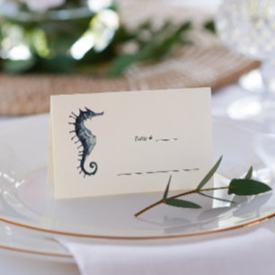 The Blue Seahorse   Nautical Wedding table place Place Card