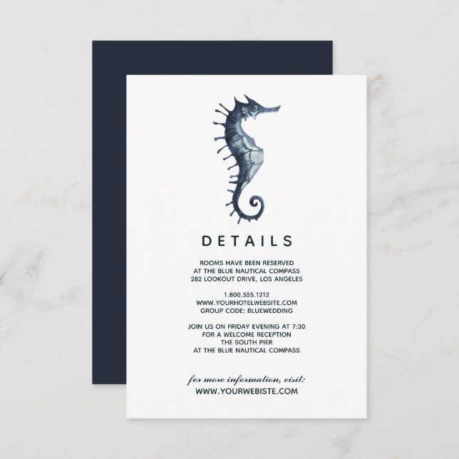 The Blue Seahorse | Wedding Guest Details Invitation (Front/Back)